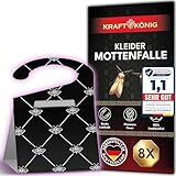 KRAFTKÖNIG Premium Mottenfalle Kleidermotten - 8X Kleidermottenfalle mit Langzeitwirkung - Auch für Kleiderstangen geeignet - geruchlose Kleider Mottenfalle gegen Kleidermotten - Made in Germany