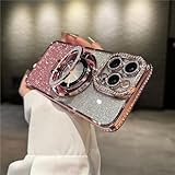 JZFDCLF Luxuriöse Handyhülle mit Glitzer und Magnethalterung für iPhone 11 12 13 14 15 16 Pro Max, Stoßstangenschutzhülle, Pink, für iPhone 15