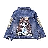 SXSHUN Mädchen Mode Jeansjacke Mit Muster Denim Jacke Übergangsjacke, Kleine Mädchen, 122/128 (Etikettengröße:130)