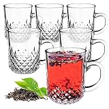 KADAX Teegläser 230ml, 6er Set, Gläser mit Griff, Glastassen für 6 personen, spülmaschinenfest, Trinkgläser für Kaffee, Tee, Wasser, Saft, Drink, Saftgläser, Wassergläser (Modell 2)