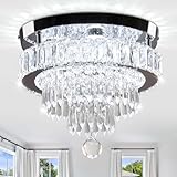LEONTYNE LED Kristall Kronleuchter, 36W mit 4-Stufen K9 Kristallen, Modern Deckenleuchte Flush Mount für Wohnzimmer, Schlafzimmer, Flur (Ø30cm, 6500K Weißlicht)