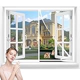 Magnet Fliegengitter Fenster 300x285cm Netz Insektenschutz Magnetischer Fliegenvorhang,Magnetvorhang für Balkontür Terrassentür Kellertür Wohnzimmer,Kinderleichte Klebemontage Ohne Bohren Weiß