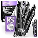 PROCREA® Premium 3er Cuttermesser & Klingen Set 'Black Edition' [Extrem Robust & Ultrascharf] Das 18 mm Teppichmesser in bester Qualität - inkl. extra starken & scharfen Qualitäts-Abbrechklingen