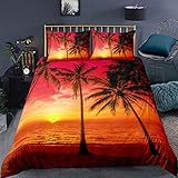 Loussiesd Bettwäsche Set Ozean Strand Sonnenuntergang Hawaii Sommer Bettbezug Set für Kinder Jungen Mädchen 135x200 cm Microfaser Betten Set mit 1 Kissenbezug 80x80 cm