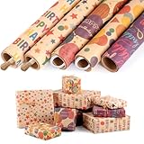 woric 5 Rollen Geschenkpapier Geburtstag, 43cm x 3m Geschenkpapierrolle Kraftpapier Geschenkpapier Set für Kindergeburtstag Hochzeit Babyparty