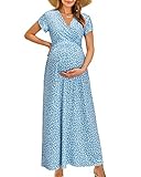 OUGES Damen Maxi Umstandskleider Lang Sommer Stillkleid V-Ausschnitt Kleider für Schwangere Lässiges Umstandsmode-M