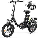 Klapprad E-Bike 16 * 2.15 Zoll Fat Tire,Tragbares Elektrofahrrad mit 10.4Ah Abnehmbarem Akku,4 Fahrmodi,PAS Reichweite MAX 88KM,Falt-Elektrofahrräder für Herren Damen Pendeln (Schwarz)