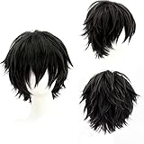 YEESHEDO Unisex-Perücke, kurzer Bob, Anime, Cosplay, volle natürliche Schicht, glatt, flauschiges Haar, Kostüm, Party, Verkleidung, Perücke (schwarz)