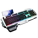 RedThunder K900 Halbmechanisch Gaming Tastatur [Version 2024], QWERTZ DEUTSCH Layout, RGB Beleuchtete Tastatur, Ganzmetallpaneel, 26 Tasten Anti-Ghosting, Tastatur Für PC/Laptop/Xbox One Gamer