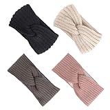 4 Stück, Stirnband Damen Winter Verdickt mit Plüsch, Gestricktes Stirnband Damen Herbst, Stirnbänder Damen, Stirnband Kinder Winter, Stirnbänder (Rosa, Grau,Schwarz, Weiß)
