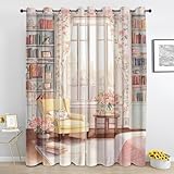 Mädchen Zimmer Gardinen, Blumen Bücherregal Blickdicht Vorhänge mit Ösen 2 Paneele, Fantastisches Vorhang für Schlafzimmer Wohnzimmer, 245 x 140 cm