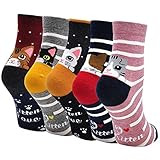 ZFSOCK Kindersocken Socken Kinder 35-38: Mädchen Bunte Sneaker Socken aus Baumwolle Lustige Motiv Karikatur Tier Katze Weihnachten Geschenkideen 5 Paare