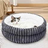 XIAPIA Katzenbett Flauschig 55 x 15 cm, Plüsch Katzen Schlafplatz Weich und Warm für Katzen Kleine Hunde, Orthopädisches Kuschelbett mit Rutigfester Boden Grau