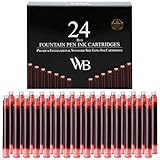 Wordsworth & Black 24er Pack Füllfederhalter-Tintenpatronen – Set mit 24 roten Tintenpatronen – Internationaler Standard lange Größe – Länge ca. 2,3' – Basisdurchmesser ca. 0,24' –