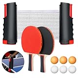 flintronic Tischtennisschläger Set, 2 Tischtennisschläger + 1 Einziehbarem Netz + 6 Tischtennis-Bälle + 1 Tragetasche, Tischtennisschläger Set für Anfänger und Fortgeschrittene,Familien und Profis