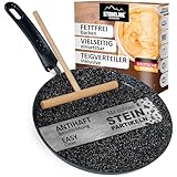 STONELINE Crepe Pfanne Induktion 25 cm, Omelettpfanne beschichtet mit echten Steinpartikeln, Pfannkuchen Pfanne, Pancake Pfanne, Antihaft Pfanne, Öl- und fettfrei Braten, Alle Herdarten, Grau Genietet