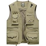 Dninmim Herren-Weste, ärmellos, Taschen, Cargojacke, Sommer, Netzstoff, Wandern, Angeln, khaki, 3XL