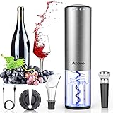 Anpro Korkenzieher Elektrisch, Elektrischer Korkenzieher Set, Automatische Weinöffner Flaschenöffner mit Folienschneider, Vakuum Stopper und Ausgießer, Silber