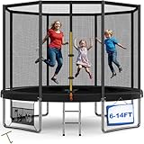 Devoko Trampolin Outdoor Ø 183/228/305/366/427 cm Indoor Trampolin Kinder Gartentrampoline, Komplettset mit Schuhnetz, Leiter, Randabdeckung, Sicherheitsnetz, Belastbarkeit 150 kg (Schwarz)