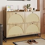 Hommdiy Schuhschrank mit 4 Klappen, Einstellbarer Schuhregal, schmaler, Schuhschrank schmal, Schuhregal Schuhkipper, Diele Flur.