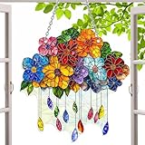 Sonnenfänger für Fenster, Pflanzen und Blumen, 2D-Acryl, doppelseitig, Blumenornament, Buntglas, Fensterdekoration, Dekoration für Fenster, Haus, Garten, Dekoration