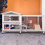 Aivituvin Hasenstall, Kaninchenstall für drinnen und draußen, Kaninchenkäfig auf Rädern, kleintierstall mit 3 tiefen, auslaufsicheren Ablagen, wasserdichtes Dach (Braun)