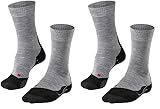 FALKE Damen Wandersocken TK2 Explore W So Wolle Funktionsmaterial antiblasen dick 1 Paar, Grau Light Grey 3403, 39-40 (Packung mit 2)