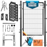 KESSER® Gartentor Premium Gartentür aus Metall verzinktem Stahl, Gartentür für Stabmattenzau Zauntor, Hoftor, inkl. Pfosten mit Schloss Türklinke und Schlüssel, 140 x 106cm Anthrazit