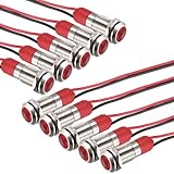 Leikurvo 10 Stück Kontrollleuchte: 6mm LED Kontrollleuchte 12V Metall Kontrollleuchte mit Draht wasserdichte Signallampe auto Signallampe Widerstand Blinker Anzeigelampe Motorrad(Rot)