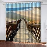 BOVZOX Fenster Vorhang Schlaufen-Vorhang 2 Stück x 168 B x 183cm H Vintage & Holztreppe Dekorative Gardine Schlaufenschal Fenster-Schal