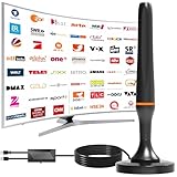DVBT2 Antenne,zimmerantenne dvb-t2 mit verstärker,Digitale Zimmerantenne für Fernseher,dvbt antenne,unterstützt 4K 108P HD Kanäle,Magnetic Base for Easy Setup (Orange (mit Verstärker))