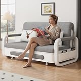 OLEYLUCKIDEA Ausziehbares Schlafsofa - Sofa mit Schlaffunktion und Stauraum, Schlafcouch für kleine Räume und Wohnzimmer, Dunkelgrau und Weiß (158cm)