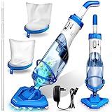 tillvex Poolsauger mit Akku & Teleskopstange + Ersatzfilter bis zu 15 m³ | Pool Bodensauger elektrisch | Poolreiniger mit Filter & 60 min Laufzeit | Handsauger Reinigungsset kabellos (Blau/Weiß)