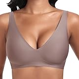 Jiuday Tiefer V Push Up BH ohne Bügel for Damen Bequemer BH für Große Brüste Starker Halt Seamless Soft Bra Bügelloser Gepolstert Nahtloser Glatter Bralette (Kaffee,L)