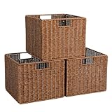 Braune Aufbewahrungskorb aus Weidengeflecht aus Kunststoff groß/30,5 x 30,5 x 25,5 cm/Faltkorb Flechtkorb/Storage Box für Regale, Speisekammer, Organisation und Aufbewahrung – 3er Set
