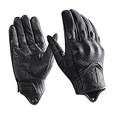 Harssidanzar Herren Motorradhandschuhe Ziegenleder Vollfinger Atmungsaktives und Perforiertes Design Touchscreen Sommer Motorradhandschuhe CM043EUA,C3-Schwarz, Größe XL