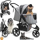 MY DUQUE COOPER - Faltbarer Hundebuggy bis 32 kg | Höhenverstellbarer Hundewagen mit Ablagekorb für Einkäufe | Soft Touch Griffe und reflektierendes Design | Ideal für Haustiertransport – Grau