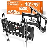 RICOO R23-S TV Wandhalterung Schwenkbar für 40-75 Zoll Fernseher Halterung Neigbar Schwenkarm Fernsehhalterung für Wand Flach Smart OLED Curved Wand-Halter Fernseh-Arm bis 95-Kg & VESA 400 x 400