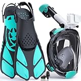 Lealinga Schnorchelset für Erwachsene mit Flossen, Faltbar CO2-sichere Vollgesichts-Schnorchelmaske | Taucherbrille Erwachsene, Anti-Beschlag Auslaufsicher inkl. Tragetasche