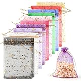 dsDAEDK 50 Stück Organzasäckchen mit Kordelzug, 13x18cm Organzabeutel Bunt, Mond Stern Schmucksäckchen, Geschenksäckchen für Hochzeit Taufe Party Weihnachten
