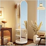 2-in-1 Ganzkörperspiegel & Garderobenständer - 360° drehbarer Holzbodenspiegel auf Rädern, stilvoller Standspiegel für Schlafzimmer & Wohnzimmer, platzsparende Dekoration