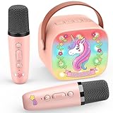 Dislocati Karaoke Maschine mit 2 Bluetooth Mikrofon Kinder, Einhorn Geschenk für Mädchen 3-12 Jahre Karaoke Kinder Mikrofon Spielzeug ab 3-12 Jahre Mädchen Microphone Mädchen Ostergeschenke Kinder