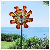 Windrad Metall 205cm Groß Windmühlen Windrad Windblätter 3D Optik Windrad Metall Wetterfestes Gartendeko