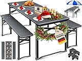 KESSER® Bierzeltgarnitur 3 teilig Gartenmöbel-Set | Klappbar 170 x 46 x 75cm | 2X Bierbänke 1x Biertisch | Festzeltgarnitur Biertisch Stehtisch Sitzgarnitur Holz 12x Bodenschoner & 6x Filz-Untersetzer
