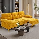 MEROUS Ecksofa - Chenille Sofa Polsterecke Couch in L-Form - Waschbare Kissen - Chaiselongue beidseitig montierbar - 210cm Breit Eckcouch Klein mit 3 Sitzer für Wohnungen/Wohnzimmer - Gelb