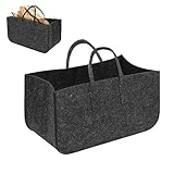 Filztasche Einkaufskorb Holzkorb Groß Multifunktional Filzkorb Einkaufs Tasche Brennholzkorb Faltbarer Kaminholztasche Shopping Bag 50x25x25cm (Dunkelgrau)