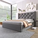 Refined Hydraulisch Doppelbett Polsterbett 160x200cm,Bett mit Lattenrost aus Metallrahmen, Modernes Bettgestell mit Stauraum, Baumwolle, Grau