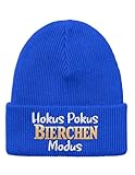 tshirtladen Beanie Statement Spruch Hokus Pokus Bierchen Modus blau Unisex Wintermütze Direktstickerei Strick doppellagig elastisch Einheitsgröße für Erwachsene