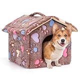 Nobleza Hundehütte für Hunde Katzen, Winterfest Hundehaus 53x50x43cm L, Tragbare Haustier Hundehöhle, Abnehmbar Katzenhaus, Waschbar Schlafplatz, Hundebett mit Abnehmbarem Matratze, Braun