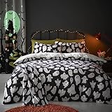 Bedlam - Halloween Kuschel Geister Fleece Bettwäsche - Einzelbett (135 x 200cm) - Wende-Design - Weiche & kuschelige Teddy Fleece Bettwäsche in Weiß - Niedliche Geisterbettwäsche - Halloween Deko